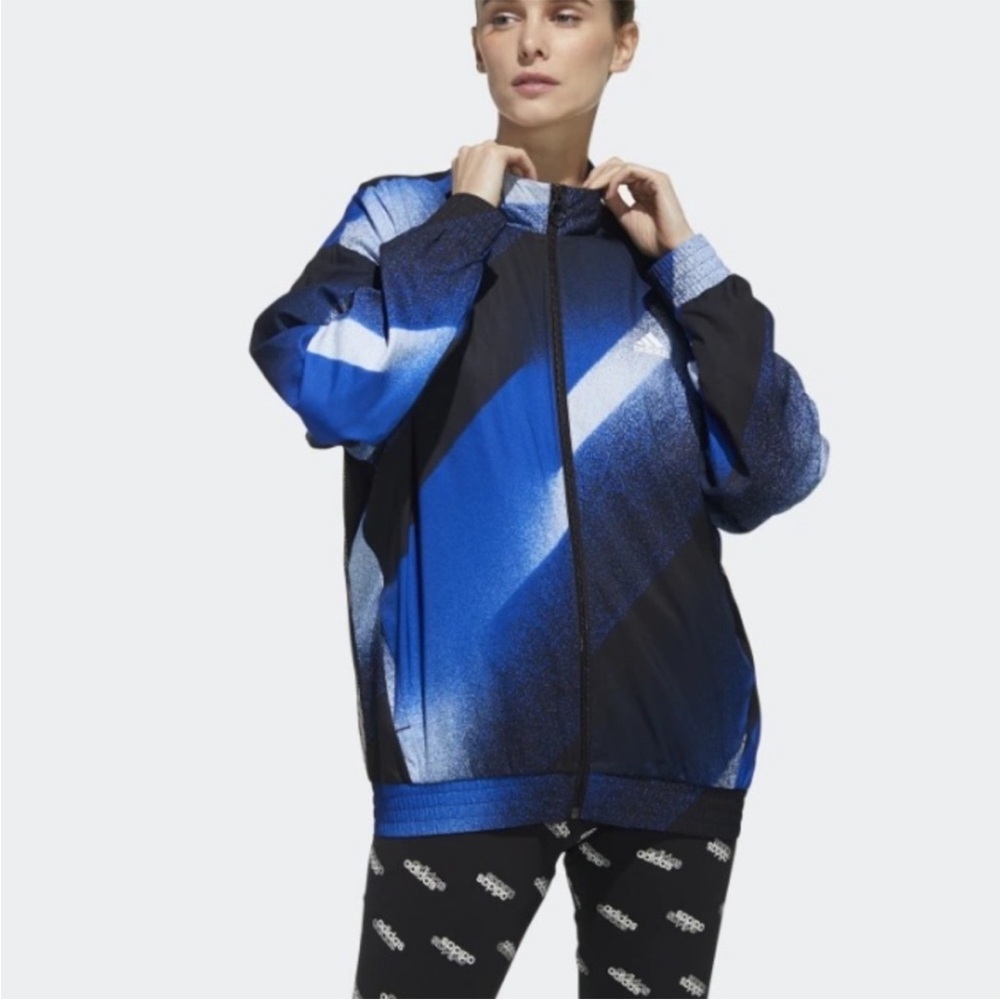 ADIDAS UNLEASH THE CONFIDENCE WOVEN JACKET TRACK TOP ROYAL BLUE & BLACK SIZE XS